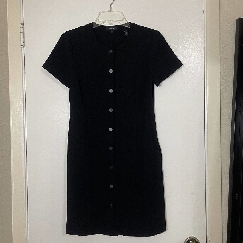 THEORY black button front short sleeve sheath dress size Small